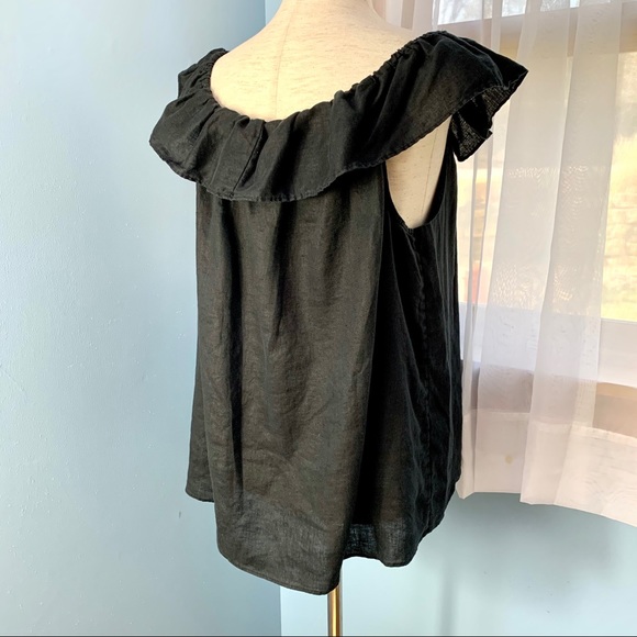 J. Crew Sleeveless Black Linen Ruffle Neck Top - Picture 5 of 7